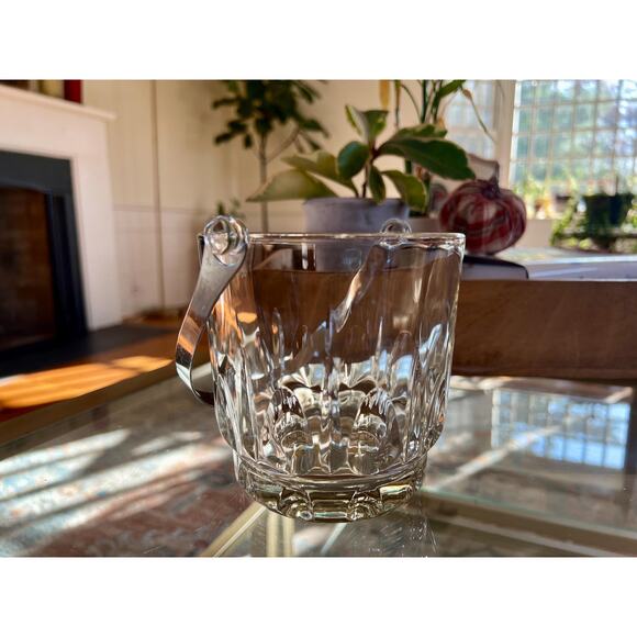 Vintage Glass Ice Bucket with Silver Handle, Barware  Made in Italy - Picture 5 of 10